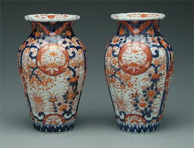 Pair Japanese Imari vases reeded 93851