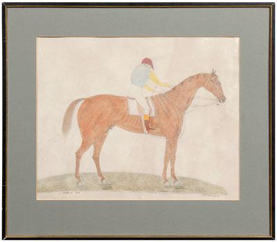 Folk art equestrian watercolor, jockey