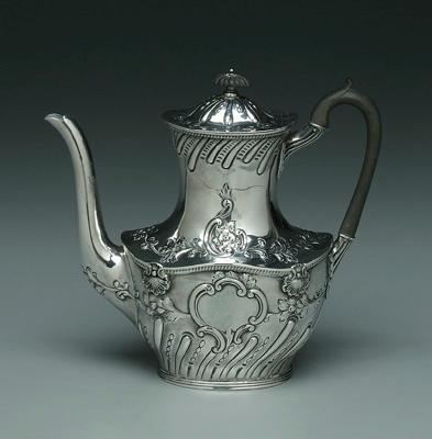 English silver coffeepot, oval body