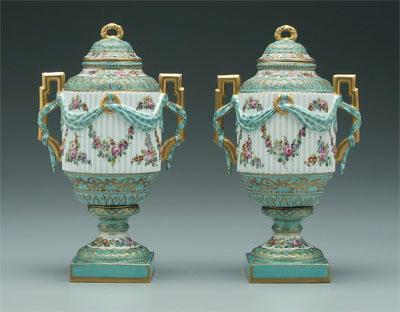 Pair S vres porcelain urns cylindrical 938dc