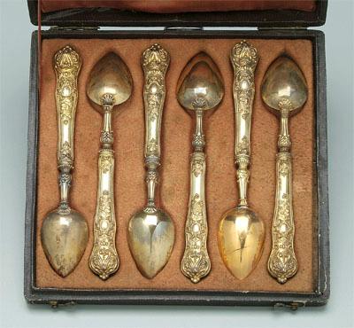 Six French gilt silver spoons: