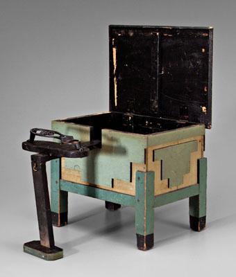 Painted wood shoeshine stand, lift-top