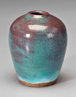 Ben Owen red and blue glaze vase,