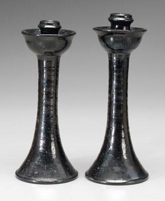 Pair Jugtown candlesticks: black