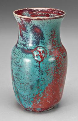 Jugtown red/blue glazed jar, mottled