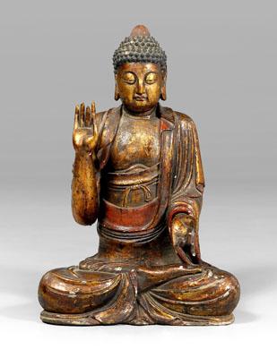 Chinese carved wood Buddha seated 93d5a