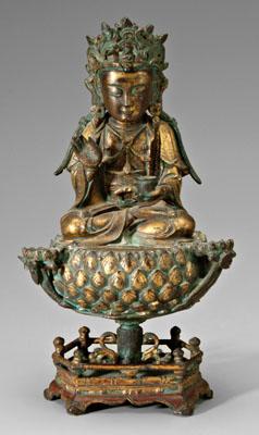 Chinese gilt bronze Guanyin, seated