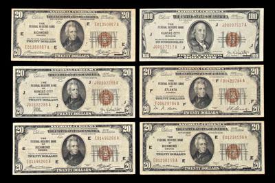Six 1929 National Currency banknotes: