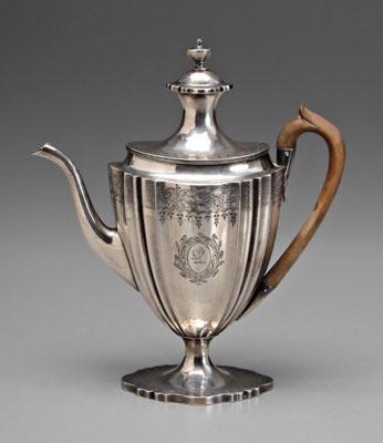 English silver coffeepot, fluted