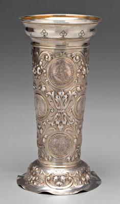 German silver coin vase, flared