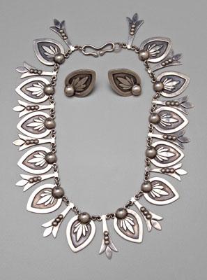 Mexican sterling necklace, earrings: