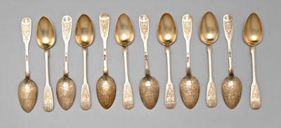 Set of 12 Russian gilt silver spoons: