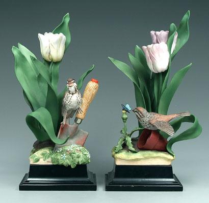 Two Boehm bird figurines: song sparrows,
