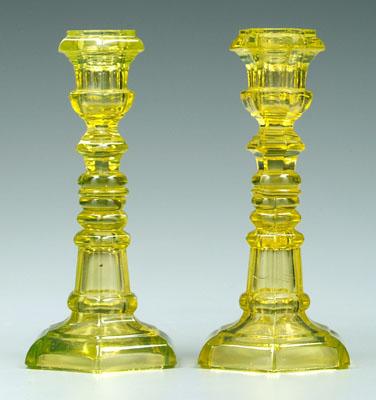 Pair canary yellow candlesticks: