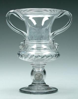 1837 glass urn, blown clear glass,