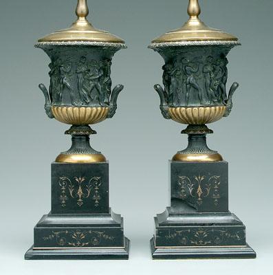 Pair bronze urns polished slate 93e99
