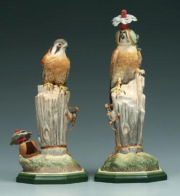 Two Boehm bird figurines: kestrels with
