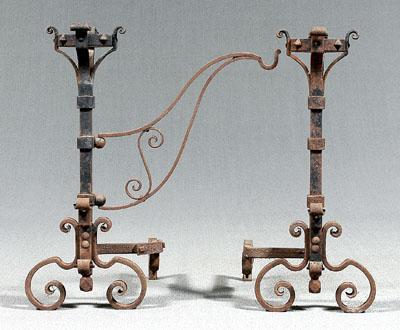 Pair wrought andirons: large scale with