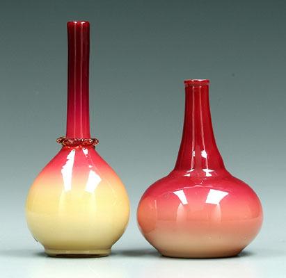 Two glossy Wheeling peachblow vases: