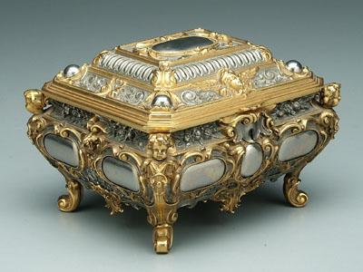 Ornate cast metal jewelry box, four