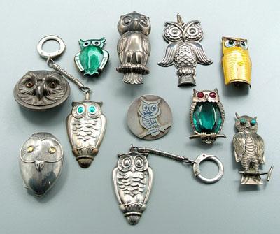 Eleven silver owl pins accessories  93f10