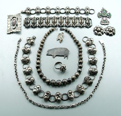 Eleven pieces Mexican silver jewelry  93f11