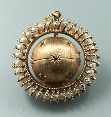 Jeweled gold locket, textured sphere