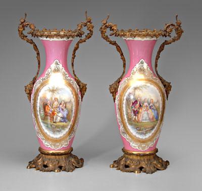 Pair ormolu mounted porcelain urns  93b4e
