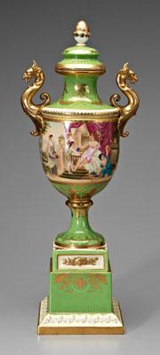 Royal Vienna style porcelain urn: hand-painted