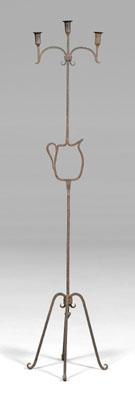 Wrought iron torchere, three candle