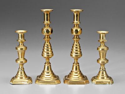 Two pairs brass push up candlesticks  93baf