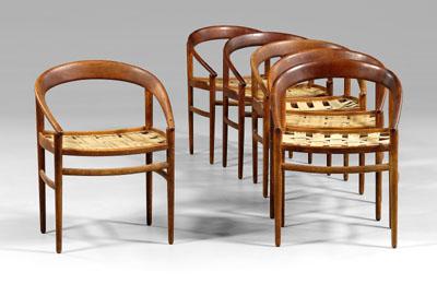 Set of six Danish modern armchairs: