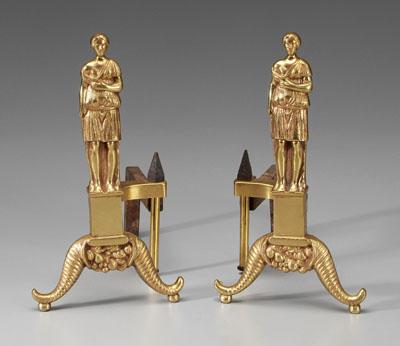 Pair figural cast brass andirons: