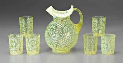 Seven-piece opalescent lemonade set: