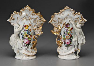 Pair Old Paris vases: hand painted