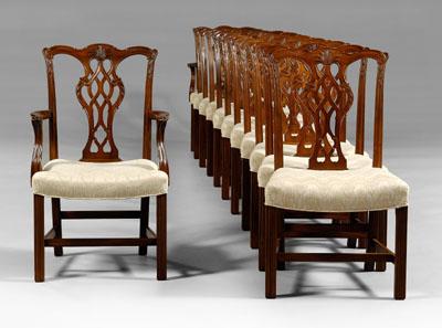 Set of 12 Chippendale style dining chairs: