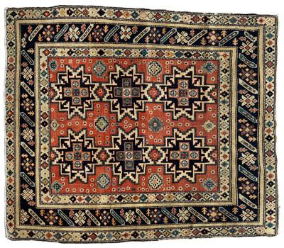 Caucasian rug four geometric central 93c56