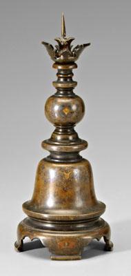 Inlaid Chinese bronze pricket, leaf