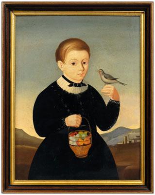 Folk art portrait young boy holding 93cbf