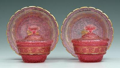 Pair cranberry glass lidded dishes  94109