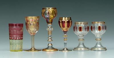 Six ornate tumblers and goblets: