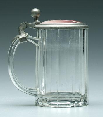 Pictorial paneled glass tankard,