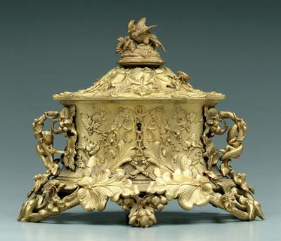 Brass jewelry cask, decorated with twigs,