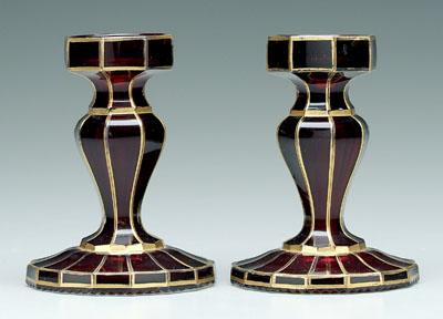 Pair ruby flashed glass candlesticks  94122