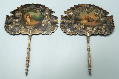 Pair lacquered hand screens Chinese 9412b