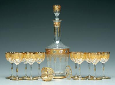 Gilt decorated decanter and goblets  9415b