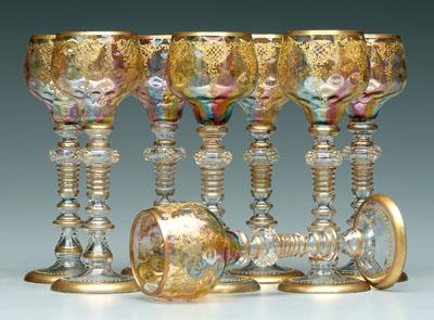 Set of nine decorated goblets: rainbow