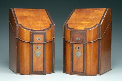 Pair inlaid fruitwood knife boxes: