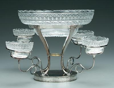 Old Sheffield plate epergne, oval with