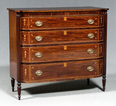 Sheraton inlaid bow front chest,